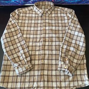 Men's Plaid Shirt Cream and Brown Checkered Flannel shirt